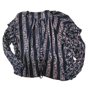 Free People Bohemian‎ Floral Novelty Print Ruffle Top Size XS